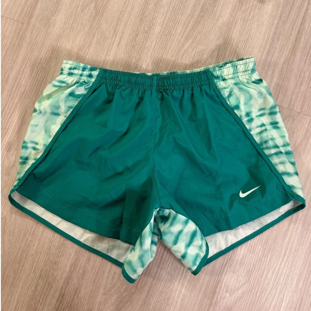 Nike Dri Fit Running Shorts Women's Large Teal Tie Dye Athletic Performance